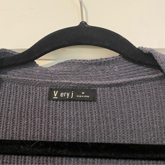 V ery J size Medium Dark Grey Blue Balloon Sleeve Oversize Cardigan - Picture 2 of 7